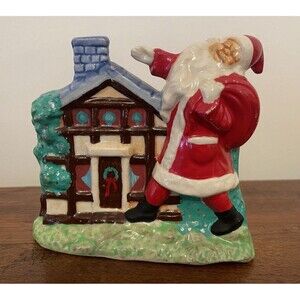 Vtg Santa Claus Ceramic Vase Candy Cane Holder Japan Christmas Decor Rare READ